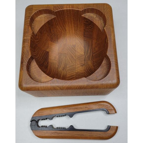 Nissen Denmark Flemming Digsmed Staved Teak Wood Nutcracker & Bowl MCM Square - Picture 2 of 3